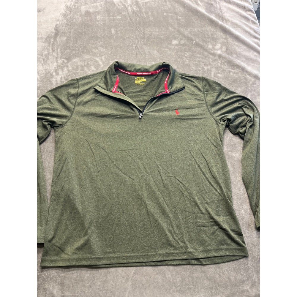 Polo Ralph Lauren Performance Mens Large Olive Green Quarter Zip Pullover Shirt